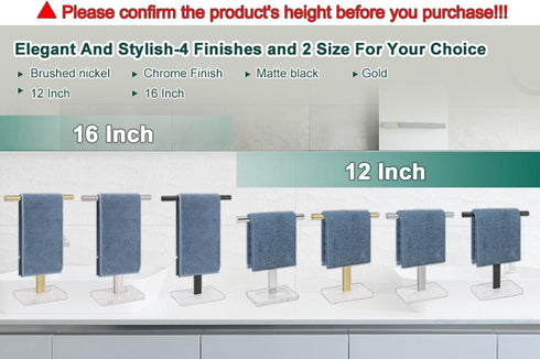 Hand Towel Holder, T-Shape Free-Standing Towel Bar for Bathroom Kitchen Countertop, 304 Stainless Steel (16IN-Marble