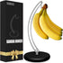 Modern Banana Holder Stand - Patented Tree Hanger with Stainless Steel Rack and Wood Base for Kitchen Use (Black/Silver)