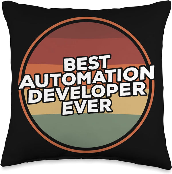 Vintage Best Automation Developer Ever Throw Pillow, Multicolor, 16x16
