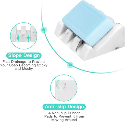 Morelax 2 (2Pack-White 3.62 2.76 1.57 inches (R-202101) Pcs Soap Bar Holder for Bathroom/Kitchen Sink, Marble Soap Dish