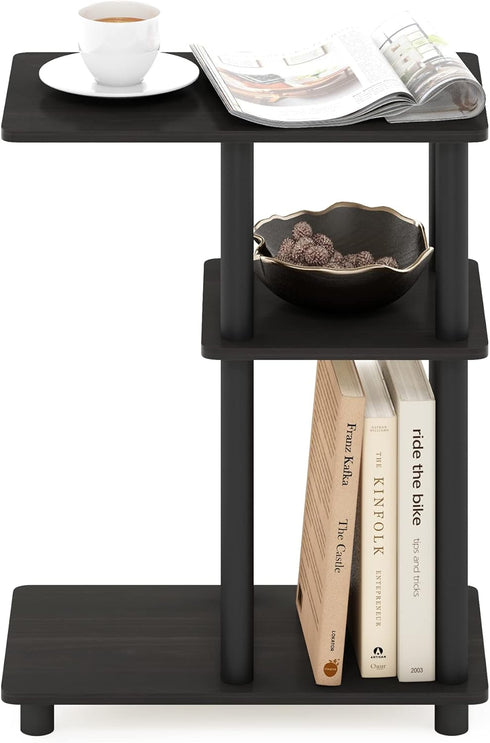 3-Tier Espresso/Black C-Shape Side Table with Shelving