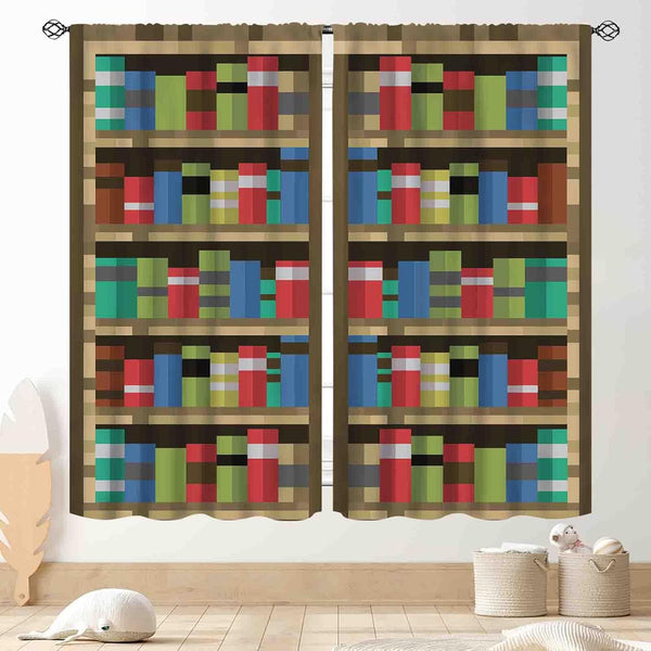 TKUYO Pixelated Bookshelf Curtains, Pixel Print Game Theme Anime Bookcase Educational Window Drapery