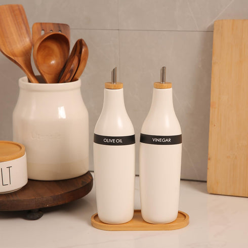 Set, 16oz Set 2 HOMCDALY Olive Oil and Vinegar Dispenser Two Ceramic Oil Dispenser for Kitchen, Kitchen Dispenser