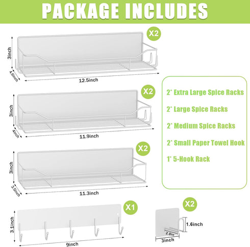 IYEBAU 9 Pack Magnetic Spice Rack for Refrigerator, Magnetic Fridge Shelves W/Adjustable Paper Towel Holder, Hook Rack