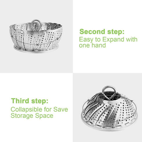Stainless Steel Steamer Basket for Instant Pot, Adjustable Sizes for Veggie/Seafood Cooking (5.1" to 9.5")