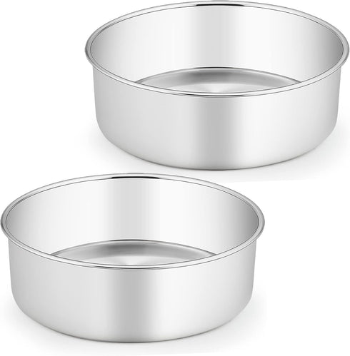 TeamFar Cake Pans, 2 PCS Stainless Steel Round 8 x 3 Inch Deep Baking Pans for Wedding & Birthday, Non-Toxic & Heavy