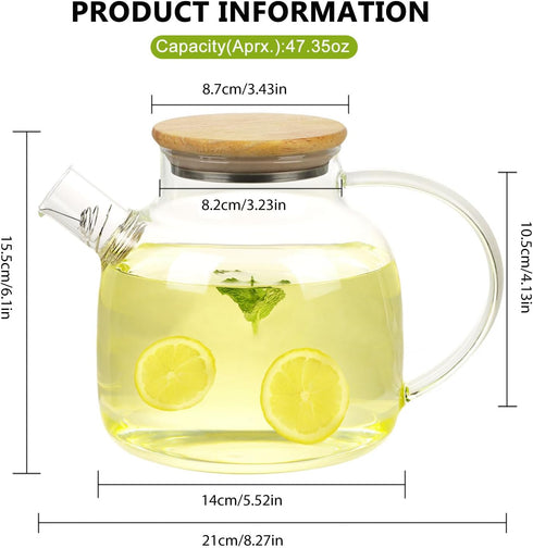 WHJY Clear Glass Teapot Glass Pots for Cooking on Stove Clear Teapots with Infuser for Loose tea, Kettle Teapot for Loose Leaf for Boiling Water -50 oz by WHJY