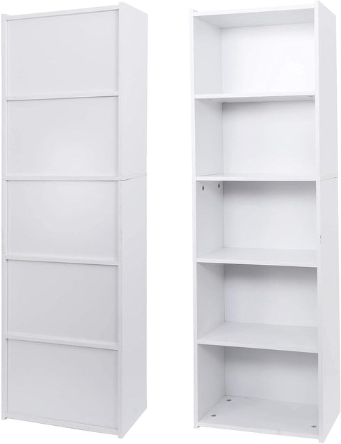5-Tier ZENY Shelf Bookcase, Freestanding Wood Storage Display Open Bookshelf for Home Office, White