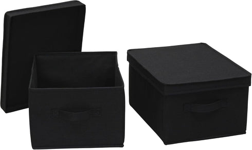 Household Essentials Large Fabric Storage Box with Lid, Black, Set of 2.