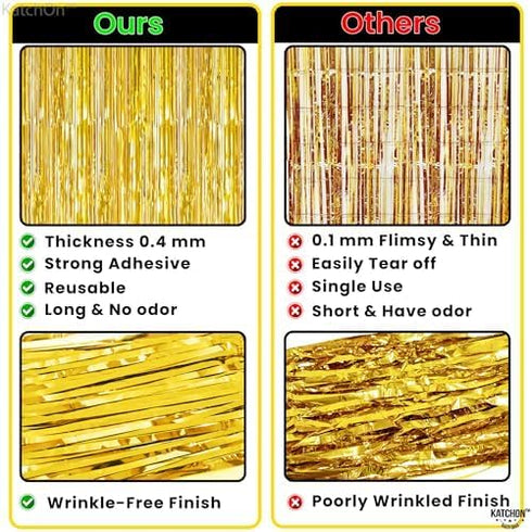 KatchOn XtraLarge Gold Fringe Curtain Backdrop, 8x3.2 Feet, Pack of 2 Gold Streamers for Party Decorations