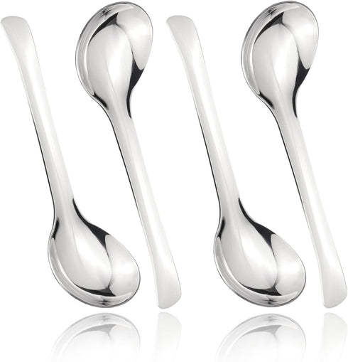 7.28 Inches Asian Soup Spoons, Stainless Steel Chinese Soup Spoon Set of 4 for Ramen Pho Dumplings