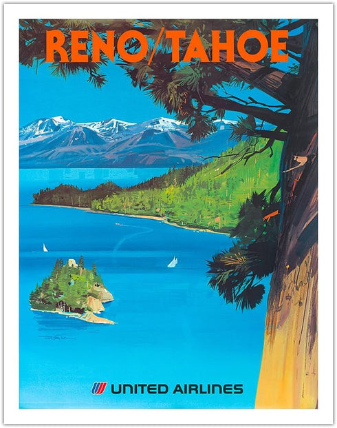 Reno Nevada - Lake Tahoe California Vintage Airline Travel Poster, 11x14in