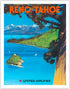 Reno Nevada - Lake Tahoe California Vintage Airline Travel Poster, 11x14in