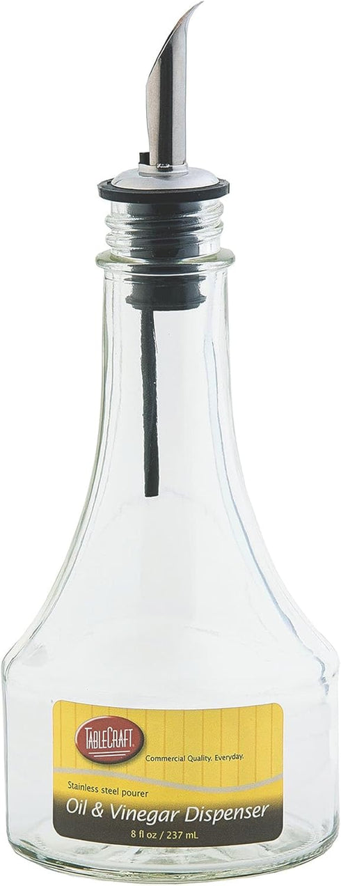 Tablecraft H608416 Clear Oil and Vinegar Bottle with Stainless Steel Pourer, 8 oz, 12 Pack