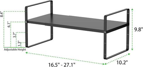 Expandable Heavy Duty Cabinet Storage Shelf, Stackable Organizer Rack for Kitchen, Bathroom, Countertop, Black