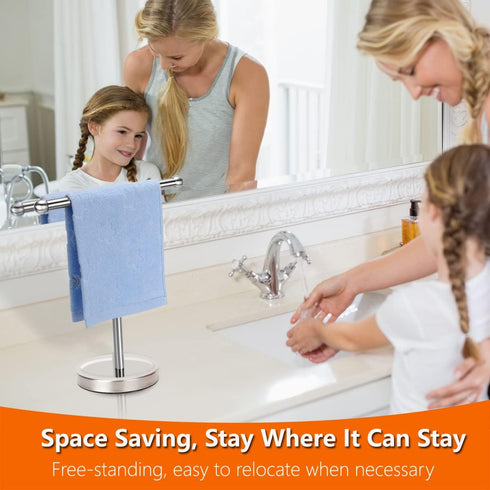 Heavy Stainless Steel Base Hand Towel Holder Stand, T-Shape Free-Standing Towel Rack for Bathroom