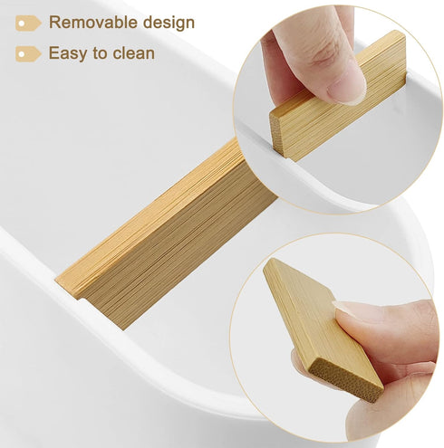 Toothbrush Holder with Bamboo Divider, 2 Slots Detachable Electric Toothbrush and Toothpaste Organizer Caddy for