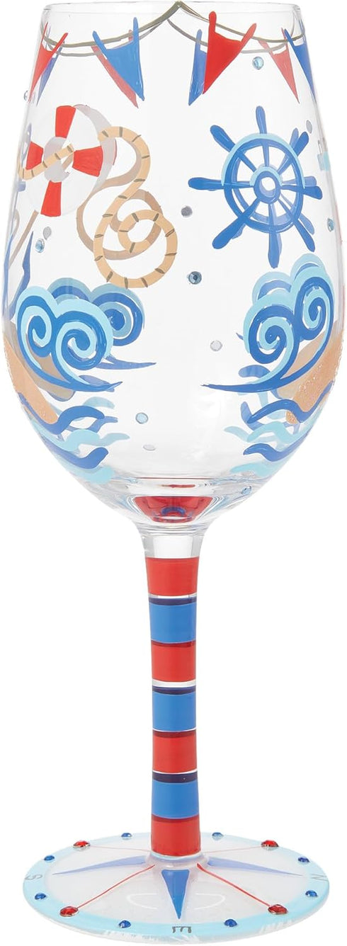 Enesco Lolita Designs Nautical Light House Hand-Painted Artisan Wine Glass, 15 Ounce, Multicolor