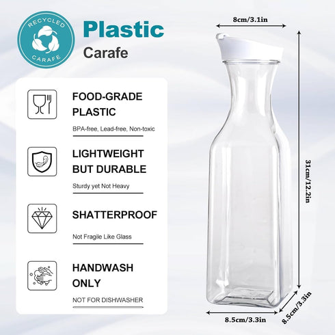 Set 4 50 Oz of Plastic Carafe with Lid, Carafes for Mimosa Bar, Square Base Juice Containers, Water Bottle, Milk