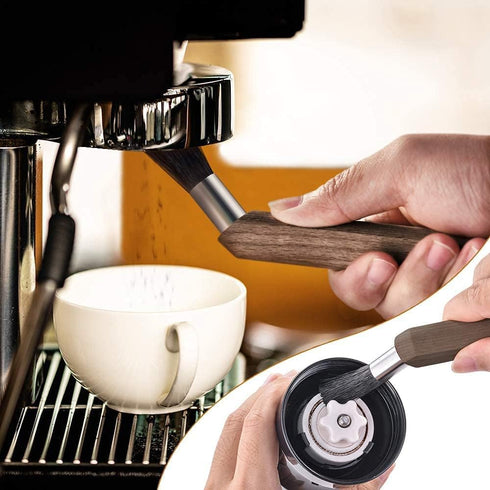 3PCS Professional Coffee Brush Set: Natural Boar Bristles, Black Walnut Handle, Espresso Machine Cleaning Tool.