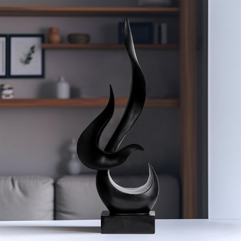 Paytonture Black Fire Flame Sculpture, Modern Abstract Resin Statue, Art Statue Home Decor for Living Room TV Stand