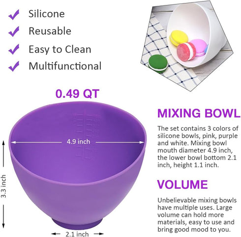 6 Pcs Silicone Mixing Bowls, 0.49 QT Reusable Silicone Bowl, Silicone Bowls for Melting Chocolate, Silicone Pinch Bowls for Sauce, White, Pink, Purple (4.9 x 4.9 x 3.3 Inch) by Goalfly