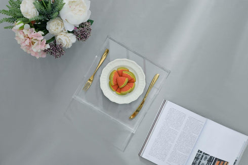 Clear Sturdy Acrylic Serving Tray - 12x12 Inch for Coffee, Appetizer, Breakfast, Makeup Drawer Organizer, Decorative