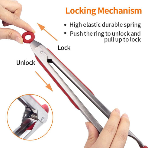 Webake Kitchen Tongs Set of 2 - Silicone Tongs in Pinch Test Grade, 12 Inch Cooking Tongs with Silicone Tips, Metal for