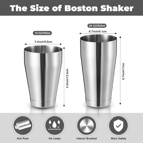 2 Set Set, 18 Oz, 28 oz Sabary Pcs Cocktail Shakers Professional Bar Shaker Boston Stainless Steel Martini Drink Mixer
