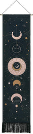 Lyacmy Moon Phase Wall Hanging Art, Bohemian Tapestry for Room (Black, 12.8 x 51.2 inches)