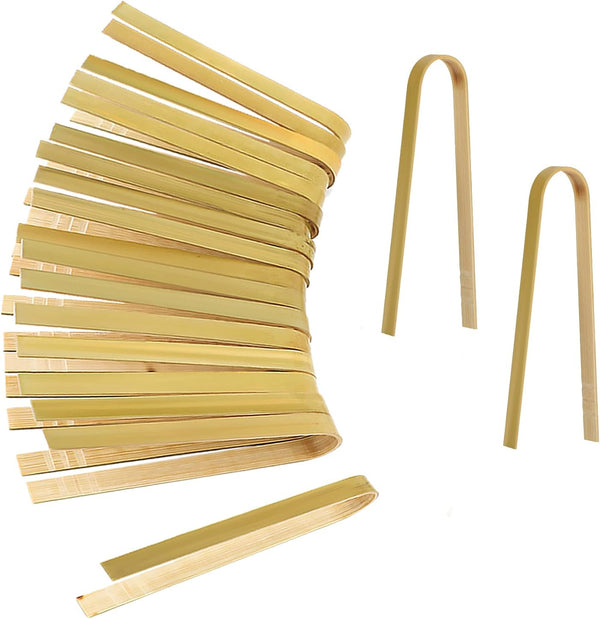 LUTER 20pcs Wooden Tongs - 5.9 Inch Disposable Cooking Utensils, Natural Mini Bamboo Tongs for Cooking and Picking Up