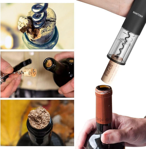 Electric Wine Bottle Opener, Corkscrew Key Set with Foil Cutter, Automatic Reusable Easy Carry Black Wine Opener Gift
