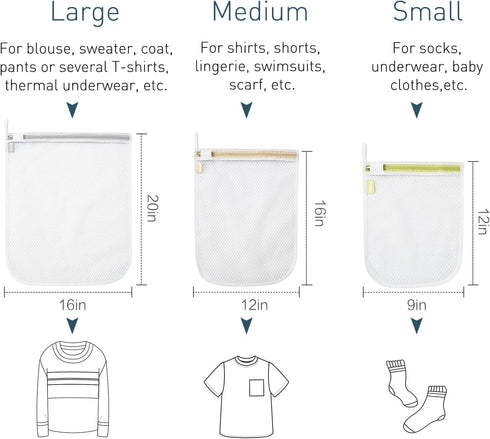 Mesh Laundry Bags, Reusable and Durable Wash Bags for Delicates, Blouse, Hosiery, Underwear, Baby Clothes - 5 Sizes
