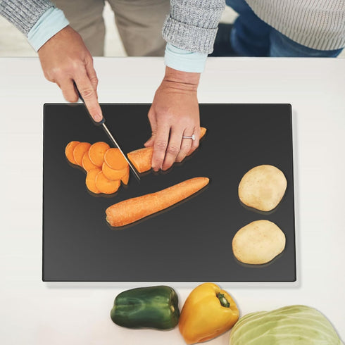 Tempered Glass Cutting Board, Black Glass Board for Kitchen Countertop, Heat Resistant with Non-Slip Feet
