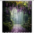 Misty Forest Shower Curtain, Purple Floral Foggy Jungle Nature Landscape Bathroom Decor, Green Plants Polyester with