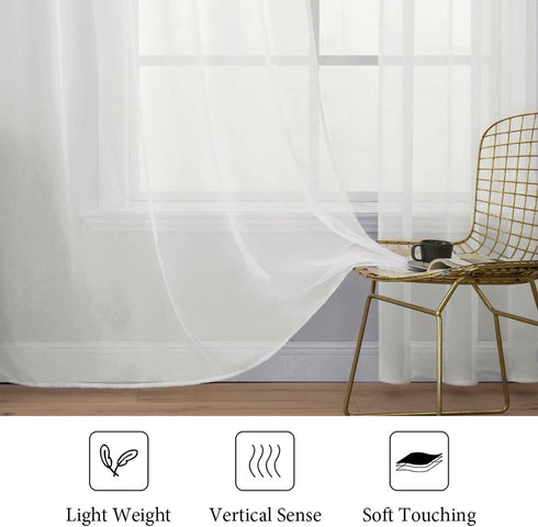 MIULEE 2 Panels Solid Color Sheer Window Curtains, Elegant Voile Drapes for Bedroom Living Room (54X63 Inches Ivory)
