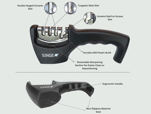 4-in- 1 Knife & Scissor Sharpener Accessories Tool: 4-Stage Handheld Sharpener with Ceramic and Steel Steps to Sharpen and Polish Blade, Scissors
