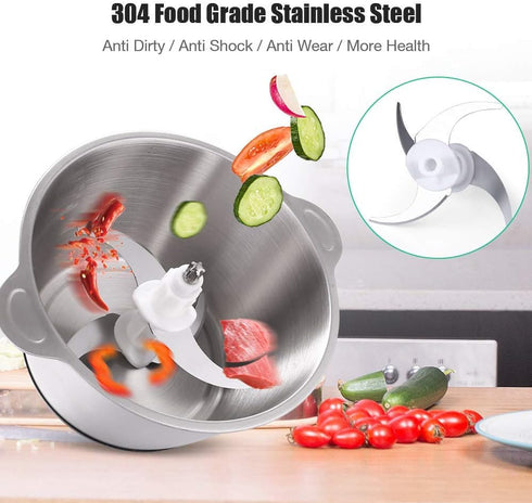 Electric Meat Grinder, 2L Stainless Steel Food Processor, 350W Meat Blender, 4 Sharp Blades, 8 Cups for Vegetables