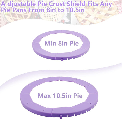 2 Pack Adjustable Silicone Pie Shield, Bake Crust Protector, Pie Crust Kit for 8-10.5 Pie Pans, Pie Saver