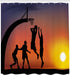 Ambesonne Teen Room Shower Curtain, Boys Playing Basketball at Sunset, 69" W x 70" L, Dark Coral Black Yellow