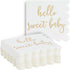 50 Pack White Scalloped Napkins 5x5 Inch with Gold Foil Hello Sweet Baby - Gender Neutral Baby Shower Table Decor for