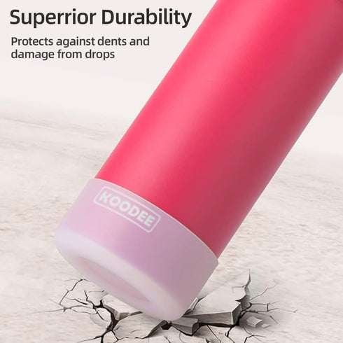koodee 12 oz Water Bottle with Straw, Stainless Steel Double Wall Vacuum Insulated Flask for Girls and Boys (Pink Red)