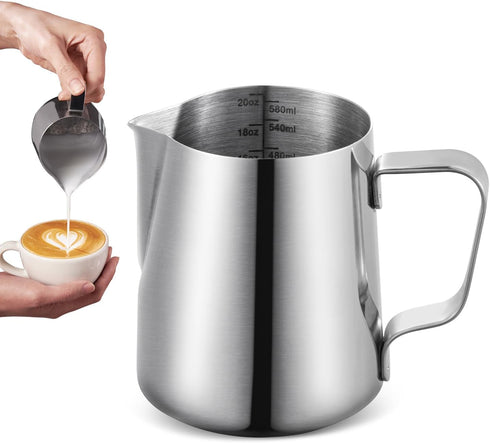 Neretva 20 oz Milk Frothing Pitcher, Stainless Steel Steaming Jug for Latte Art, Espresso Machine Accessories