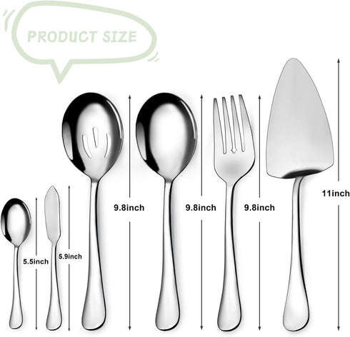 Serving Utensil Set,6piece Serving Utensil Setwith Serving Spoons Serving Forks Serving Tongs Soup Ladle and Pie Server Buffet Catering Serving Utensils,Dishwasher Safe (5.5-11Inch-Serving Set-6pcs) by SANTUO