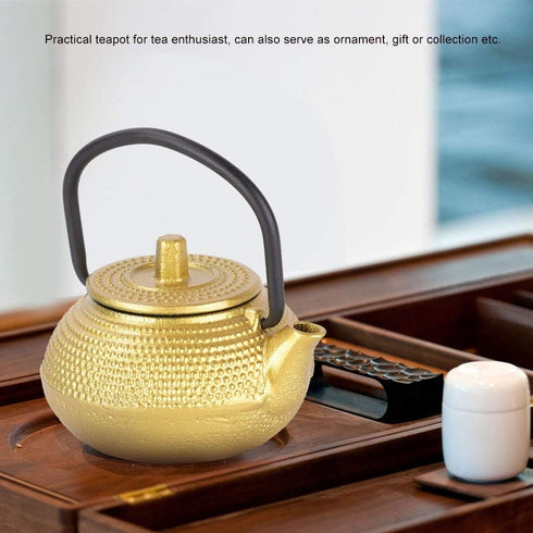 Japanese Cast Iron Teapot, Gold Tetsubin Tea Kettle, 50ml Mini Teapot Kettle, Traditional Japanese Teapot with Handle