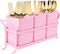 Metal Silverware Caddy - 3 Compartment Utensil Holder with Metal Rack, Flatware Cutlery Organizer for Countertop, Pink