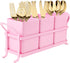 Metal Silverware Caddy - 3 Compartment Utensil Holder with Metal Rack, Flatware Cutlery Organizer for Countertop, Pink