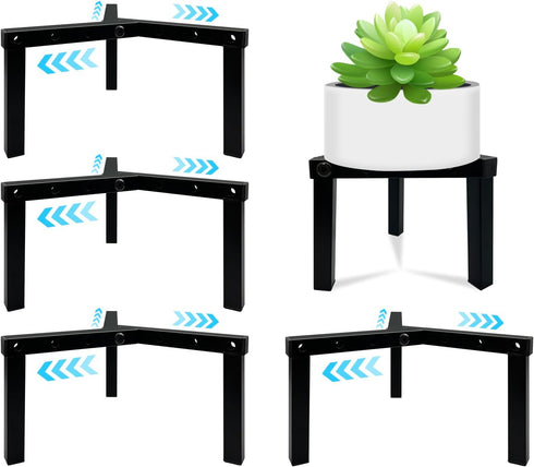 4 5"-10" 4 Pack) Pcs Three Legs Adjustable Metal Plant Stand for Plant Pot Indoor & Outdoor (Black