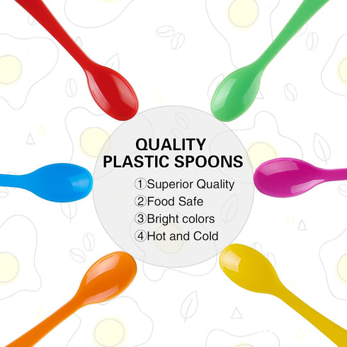 Pack of 24 Plastic Egg Spoons for Soft Boiled Eggs, Colorful Disposable Coffee Spoons for Tea, Ice Cream