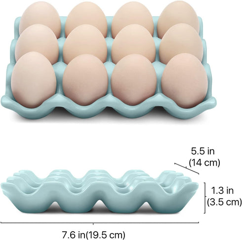 12 Dozen Countertop Flexzion Ceramic Cups Egg Tray - Whole Porcelain Egg Holder Container Keeper Storage Organiser